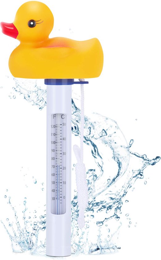 WOSTOO Drijvende zwembadthermometer, zwembad thermometer met bevestigingslijn, watertemperatuur thermometer voor binnen en buiten, whirlpools, vijvers, badkuipen, eend