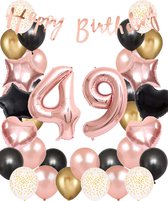 Snoes Ballonnen 49 Jaar Set Mega Rose Black Zwart Ballonen set - Compleet Feestpakket Cijferballon 49 Jaar - Verjaardag Versiering Slinger Happy Birthday – Folieballon – Latex Ballonnen - Helium Ballonnen