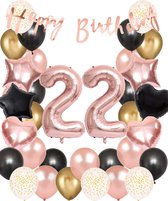 Snoes Ballonnen 22 Jaar Set Mega Rose Black Zwart Ballonen set - Compleet Feestpakket Cijferballon 22 Jaar - Verjaardag Versiering Slinger Happy Birthday – Folieballon – Latex Ballonnen - Helium Ballonnen
