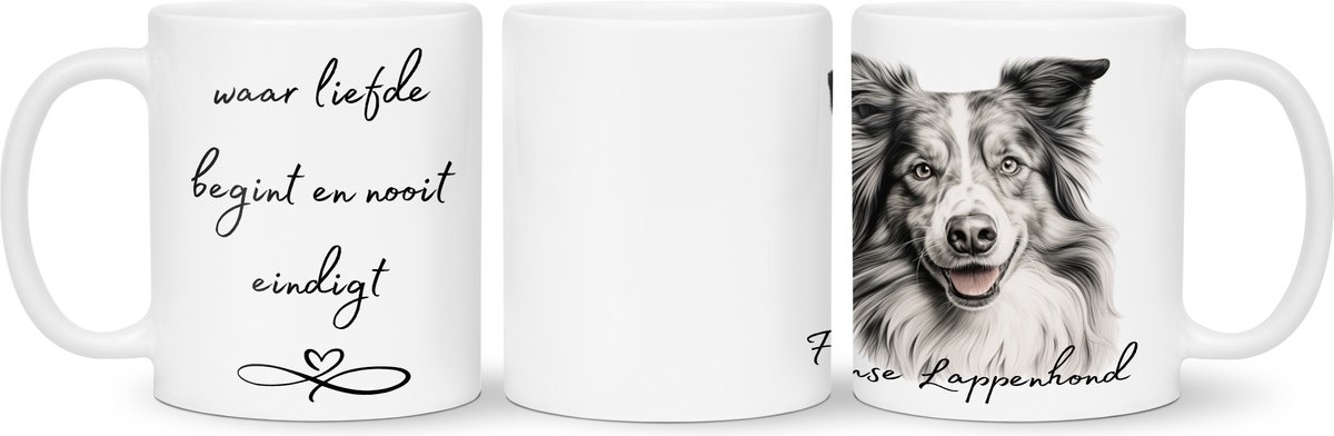 Koffie - theemok Finse Lappenhond Beker cadeau voor haar of hem, kerst, verjaardag, honden liefhebber, zus, broer, vriendin, vriend, collega, moeder, vader, hond