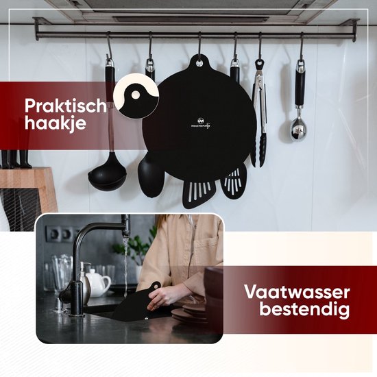 Inductie Maatje® - De Originele Inductie Beschermer - Antislip - Geschikt voor Booster Functie - 4x20Ø en 1x35*25cm - Zwart