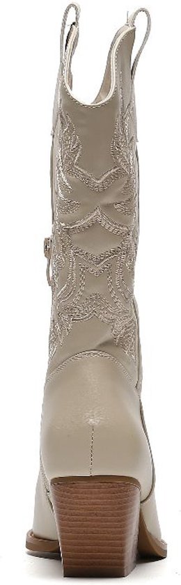 SmileFavorites® Bottes de cow-boy Western pour Femme - Simili Cuir - Beige - Taille 40