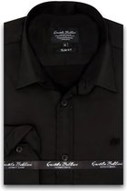 Heren Overhemd - Slim Fit - Luxury Plain Satijn - Zwart - Maat XL
