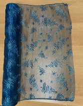 Organza stof op rol 40 x 500 cm - Blauw met boomfiguur in glitter -Decoratie stof - Knutselstof - Cadeau versieren