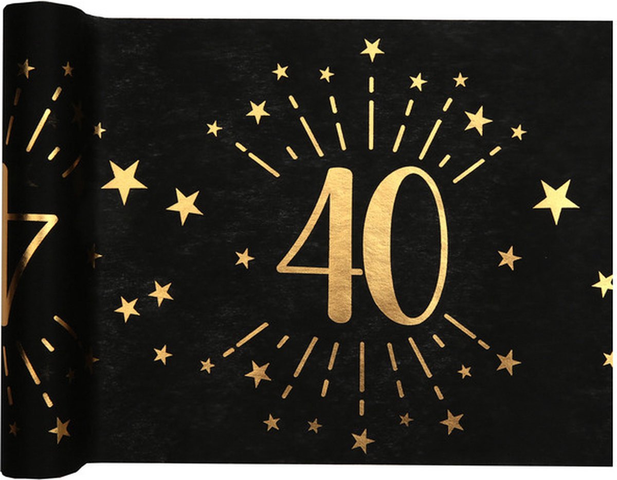 Tafelloper 40 jaar verjaardag - 2x - 30 x 500 cm - op rol - zwart/goud - Feestartikelen