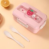 Lunchbox Strawberry inclusief bestekset - Aardbeien Broodtrommel - Lunchbox voor kinderen - Bentobox - Kindertrommel - Lunchbox met compartimenten - Lekvrij - Snackbox - Back to school - Lunchbox jongens meisjes