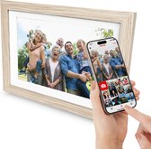 NAEVY Digitale Fotolijst 10.1 inch – HD Display – Met WiFi Verbinding & Touchscreen – Frameo App – 16GB Geheugen – Frame met Houten Look