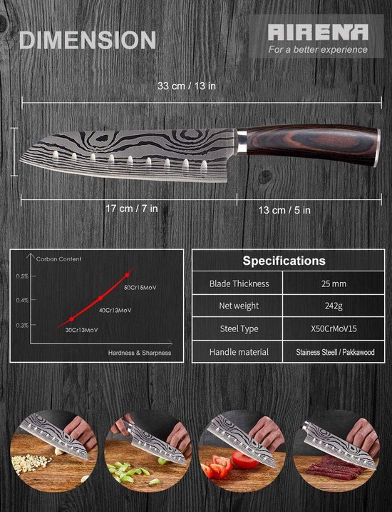 Couteau Japonais Santoku 17cm