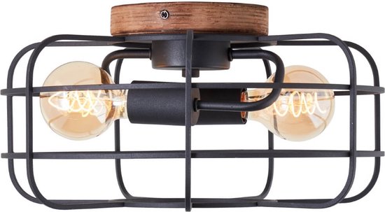 Brilliant Gwen - Plafondlamp - E27 max 2x60W - Hout/Zwart