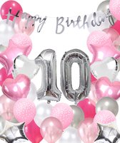 Snoes Ballonnen 10 Jaar Pink Blush Silver Mega Ballon - Compleet Feestpakket 10 Jaar - Verjaardag Versiering Slinger Happy Birthday – Folieballon – Latex Ballonnen - Helium Ballonnen - Zilver en Roze Verjaardag Decoratie