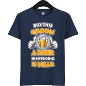 Buy This Groom A Beer | Vrijgezellenfeest Cadeau Man - Groom To Be Bachelor Party - Grappig Bruiloft En Bruidegom Bier shirt - T-Shirt - Unisex - Navy Blue - Maat 3XL