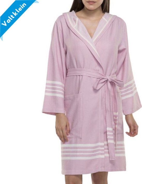 Hamam Badjas Sun Rose Pink - L - korte sauna badjas met capuchon - ochtendjas - duster - dunne badjas - unisex - twinning