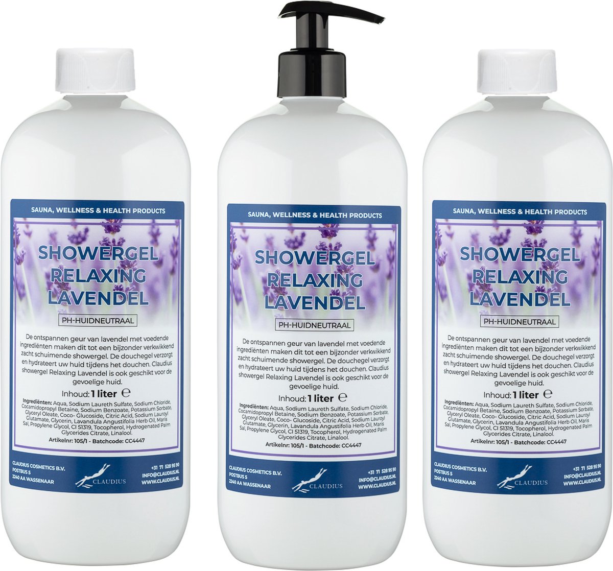 Goedkoopste Claudius Douchegel Relaxing Lavendel 1 liter - set van 3 stuks - met gratis pomp - Showergel