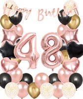 Snoes Ballonnen 48 Jaar Set Mega Rose Black Zwart Ballonen set - Compleet Feestpakket Cijferballon 48 Jaar - Verjaardag Versiering Slinger Happy Birthday – Folieballon – Latex Ballonnen - Helium Ballonnen