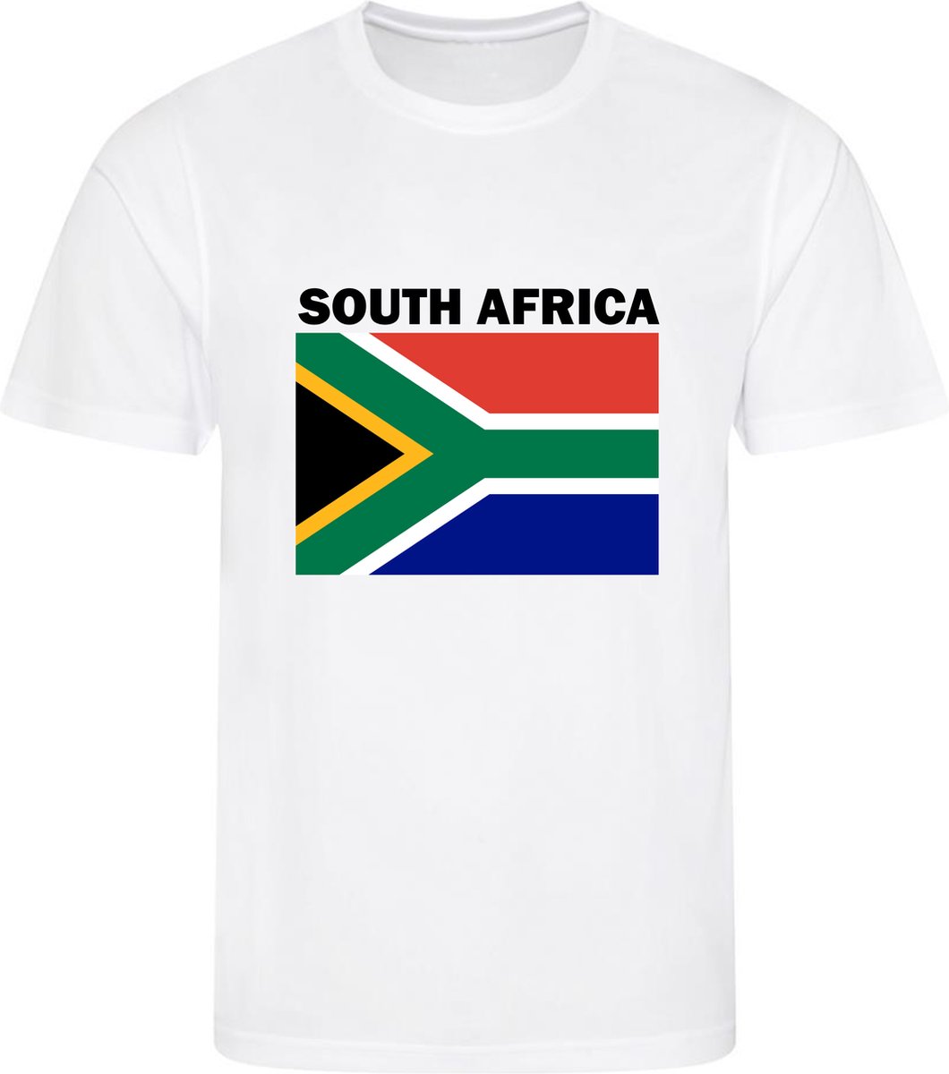 Zuid-Afrika - South Africa - T-shirt Wit - Voetbalshirt - Maat: 146/152 (L) - 11-12 jaar - Landen shirts