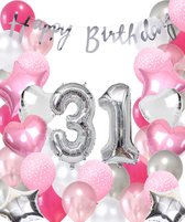 Snoes Ballonnen 31 Jaar Pink Blush Silver Mega Ballon - Compleet Feestpakket 31 Jaar - Verjaardag Versiering Slinger Happy Birthday – Folieballon – Latex Ballonnen - Helium Ballonnen - Zilver en Roze Verjaardag Decoratie