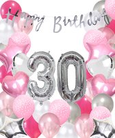 Snoes Set Mega Pink Blush Silver Mega Ballonnen - Cijferballon 30 Jaar – Folieballon - Helium Ballon