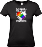 Dames T-shirt I May Be Straight | Gay pride shirt kleding | Regenboog kleuren | LGBTQ | Zwart dames | maat M