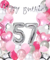 Snoes Ballonnen 57 Jaar Pink Blush Silver Mega Ballon - Compleet Feestpakket 57 Jaar - Verjaardag Versiering Slinger Happy Birthday – Folieballon – Latex Ballonnen - Helium Ballonnen - Zilver en Roze Verjaardag Decoratie