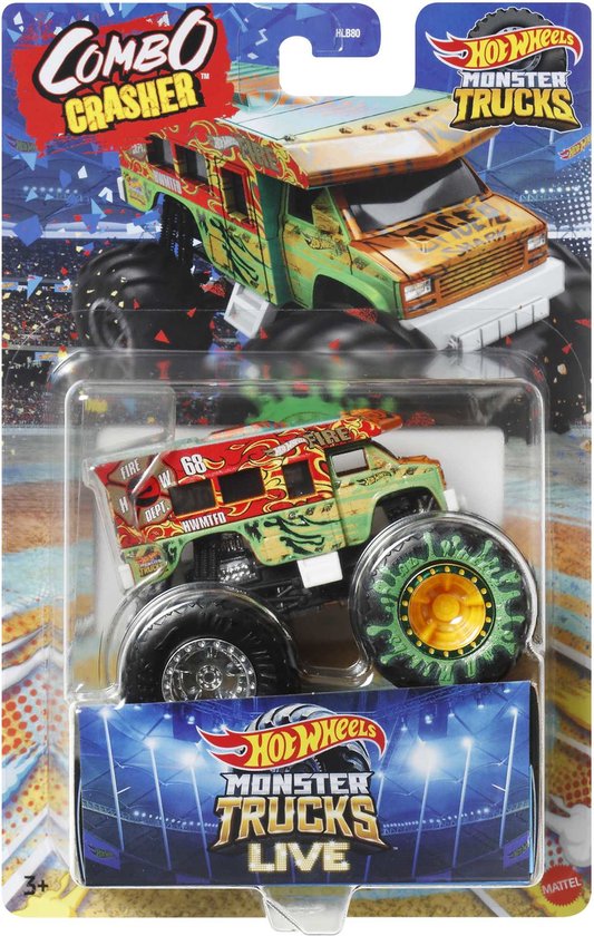 Hot Wheels Monster Trucks COMBO CRASHER Vehicle, Monstertruck, 3 jaar, Kunststof, Metaal, Meerkleurig
