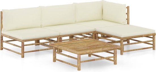 vidaXL - 5-delige - Loungeset - met - crèmewitte - kussens - bamboe