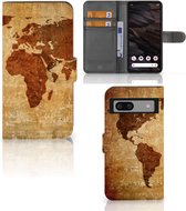 Telefoonhoesje Google Pixel 7A Wallet Bookcase Wereldkaart
