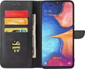 Smartphonica Samsung Galaxy A20E kunstleren hoesje met lipje en pashouders - Zwart / Kunstleer / Book Case geschikt voor Samsung Galaxy A20e
