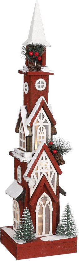 House of Seasons Huis Decoratief Object - 16x14x63 cm - Hout - Rood