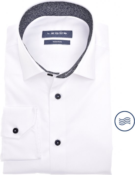 Ledub modern fit overhemd - wit - Strijkvriendelijk - Boordmaat: