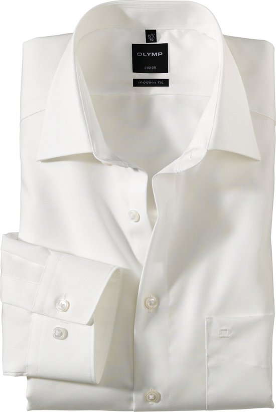 OLYMP Luxor modern fit overhemd - beige of off white - Strijkvrij - Boordmaat: 48