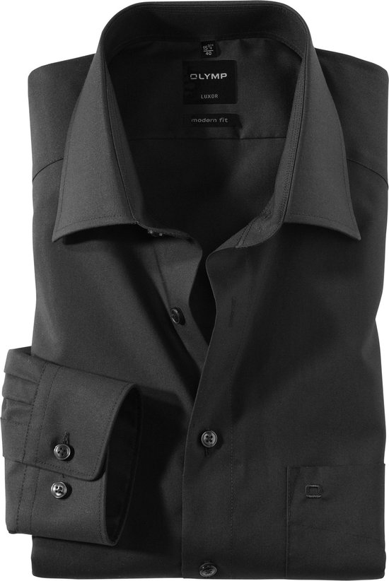 OLYMP Luxor modern fit overhemd - zwart - Strijkvrij - Boordmaat: 48