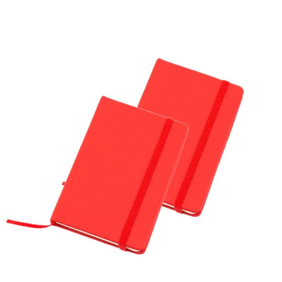 Set van 8x stuks notitieblokje rood met harde kaft en elastiek 9 x 14 cm - 100x blanco paginas - opschrijfboekjes