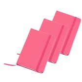 Set van 3x stuks notitieblokje roze met harde kaft en elastiek 9 x 14 cm - 100x blanco paginas - opschrijfboekjes