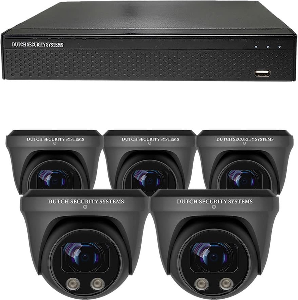 Beveiligingscamera Set - 5x PRO Dome Camera - UltraHD 4K - Sony 8MP - Zwart - Buiten & Binnen - Met Nachtzicht - Incl. Recorder & App