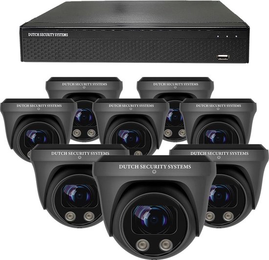 Beveiligingscamera Set - 8x PRO Dome Camera - UltraHD 4K - Sony 8MP - Zwart - Buiten & Binnen - Met Nachtzicht - Incl. Recorder & App