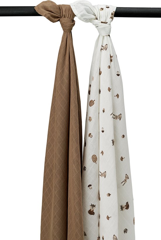 Meyco Baby Forest Animals swaddle - 2-pack - hydrofiel - toffee - 120x120cm