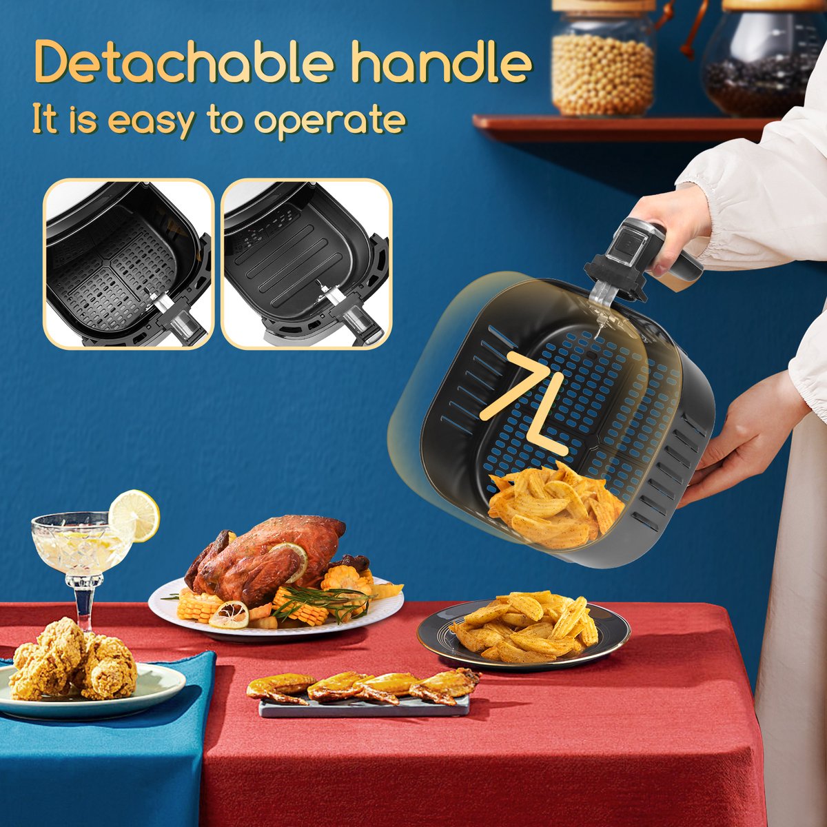 Afbeelding 2 van Aigostar Cube Smart - Airfryer XXL - Heteluchtfriteuse - 7 Liter - App Connect - 1900W - 360 Graden Hete Lucht Circulatie - 7 in 1 kookfuncties - Zwart