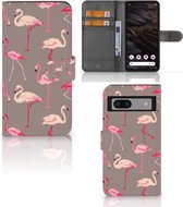 Hoesje met naam Google Pixel 7A Wallet Book Case Flamingo
