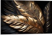 Dibond - Zwarte en Gouden Palmbladeren - 75x50 cm Foto op Aluminium (Wanddecoratie van metaal)