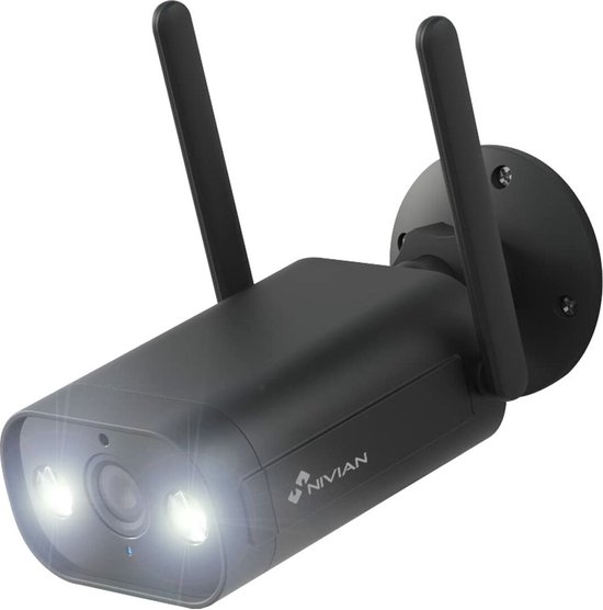 Nivian NVS-IPC-02B-L Full HD 3MP zwarte WiFi bullet voor buiten met IR nachtzicht, wit licht, microSD en 2-weg audio op Tuya app - Beveiligingscamera IP camera bewakingscamera camerabewaking veiligheidscamera beveiliging netwerk camera webcam