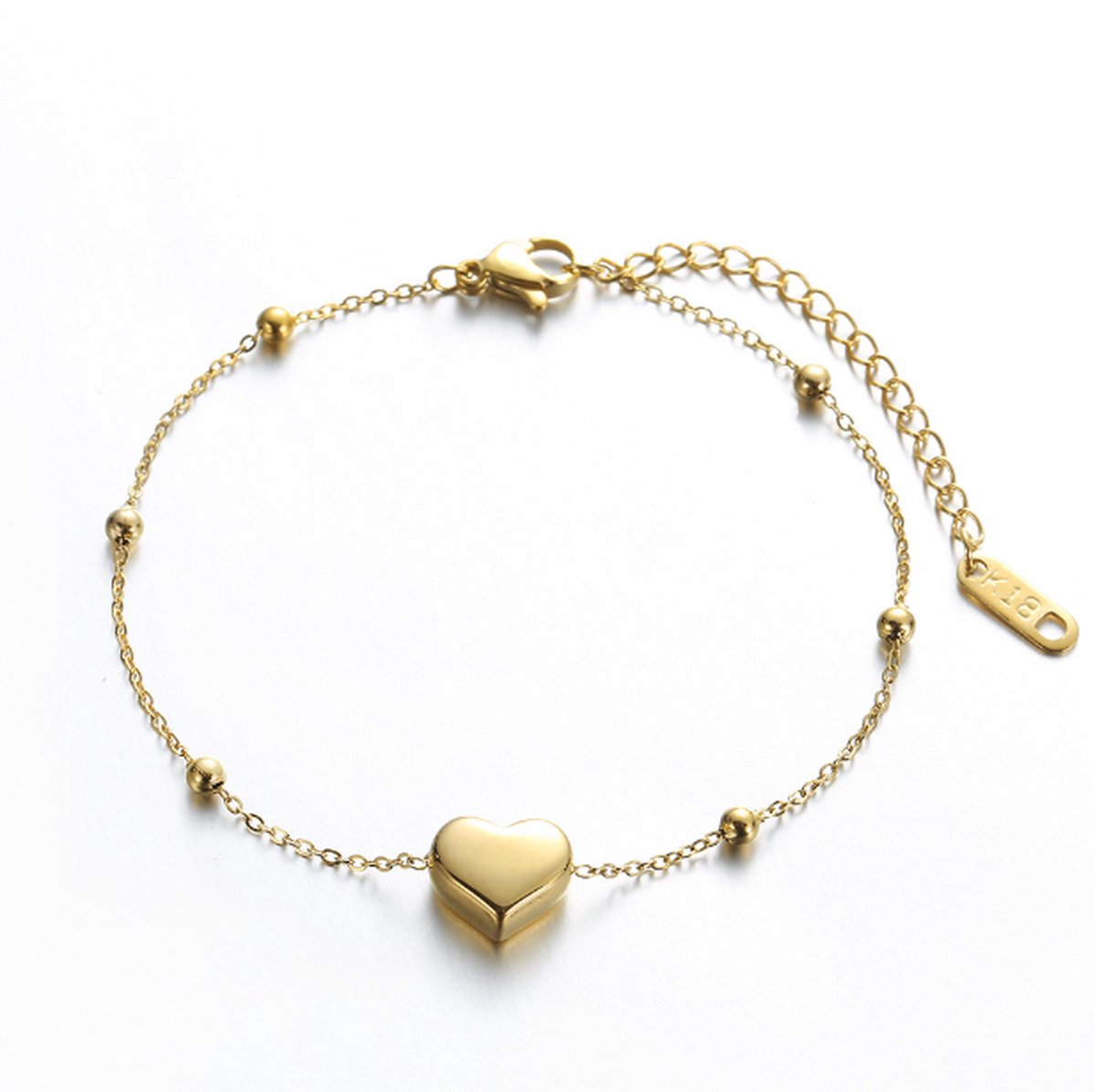 Armband met hartje bedels Zazi Heart 18k goud verguld - Goudkleurige armband met hartje dames in Geschenkverpakking