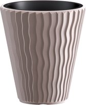 Prosperplast Plantenpot/bloempot Sand Waves - buiten/binnen - kunststof - beige - D39 x H43 cm - met binnenpot
