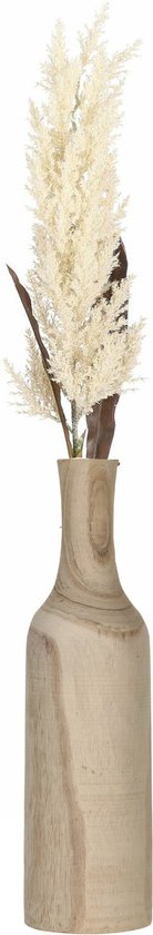 Decoratie pampasgras pluim in houten vaas - creme wit - 88 cm - Tafel bloemstukken