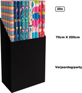 20x Rol inpakpapier 70cm x 200cm Verjaardag/party assortie - Feest thema party inpakken kado verschillende dessins
