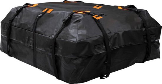 Favoto Daktas, 425 liter, opvouwbare dakkoffer, waterdichte dakkoffer met antislipmat, deurhaken, versterkingsriemen voor auto's, SUV's, met/zonder bagagedrager, reizen, bagagetransport, zwart-oranje