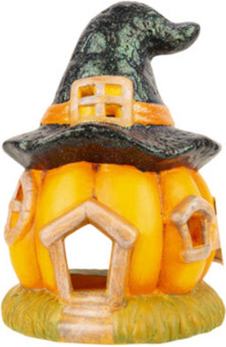 Cosy @ Home Pompoen huisje oranje - zwarte hoed - dia.13H18cm - keramiek