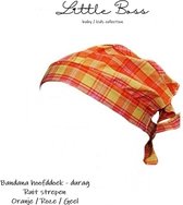 Little Boss - Bandana hoofddoek – Durag – Doo Rag - kind / baby 0-3 jaar – 2 stuks – (ruit) strepen nr. 12 + nr. 14 – oranje roze geel / beige rood zwart - polyester nylon – casual feest festival