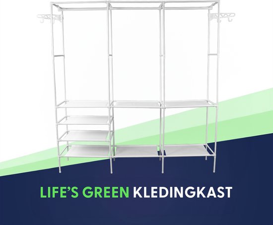 YJIIJY Opbergkast, kledingkast van vliesstof, stoffen kast, opvouwbare kledingkast met ophangstang, kledingkast van stof voor slaapkamer, 175 x 150 x 45 cm, zwart