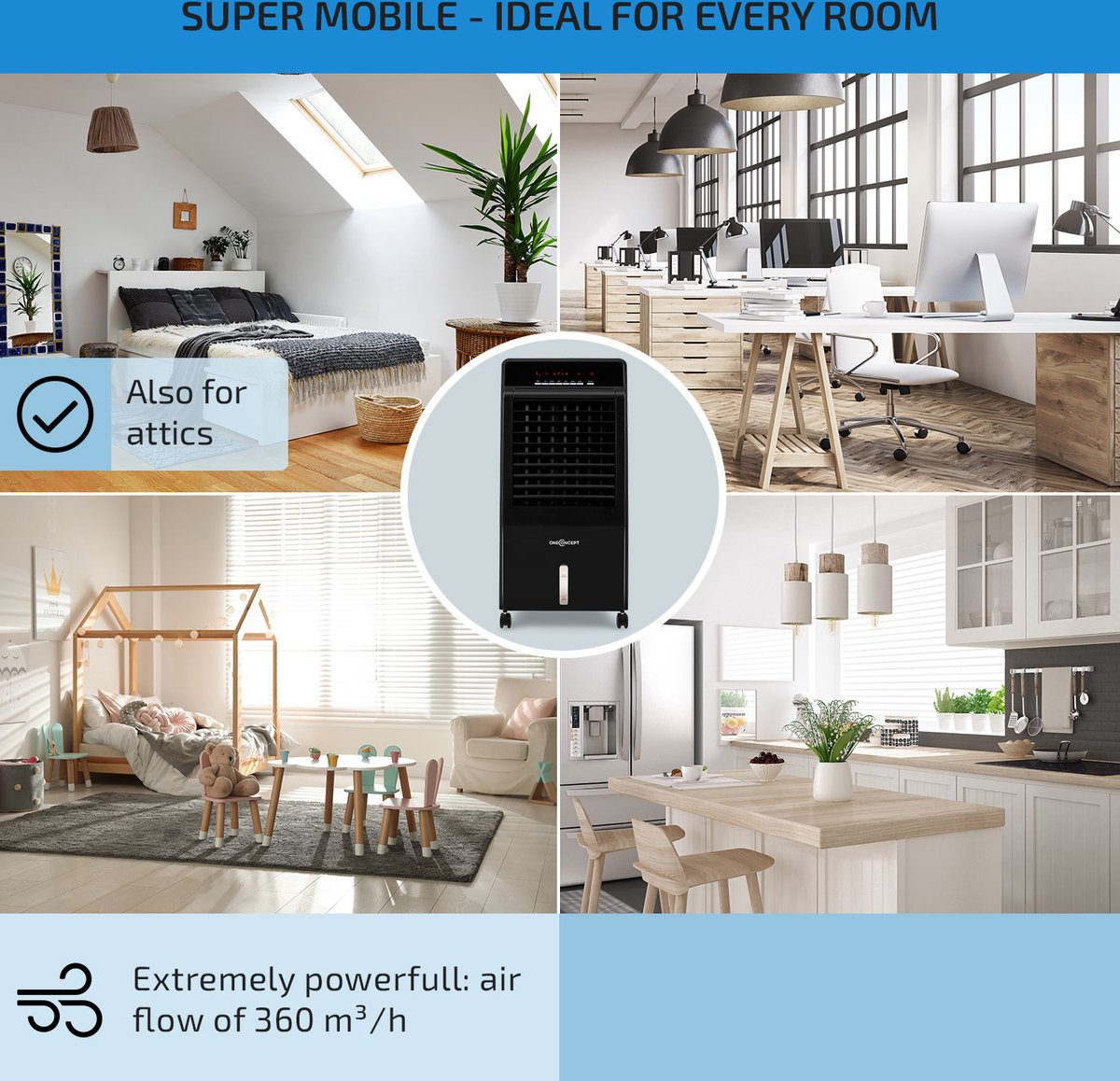 OneConcept CTR-1 4-in-1 Luftkühler 360 m³/h 65 W 8 Ltr Fernbedienung mobil