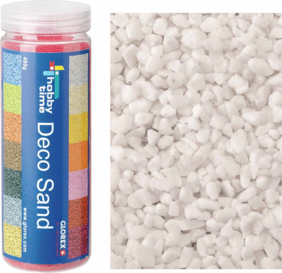 Glorex Hobby zandkorrels/kleine kiezelsteentjes - wit - 480 gram - vulmateriaal vazen/terrariums